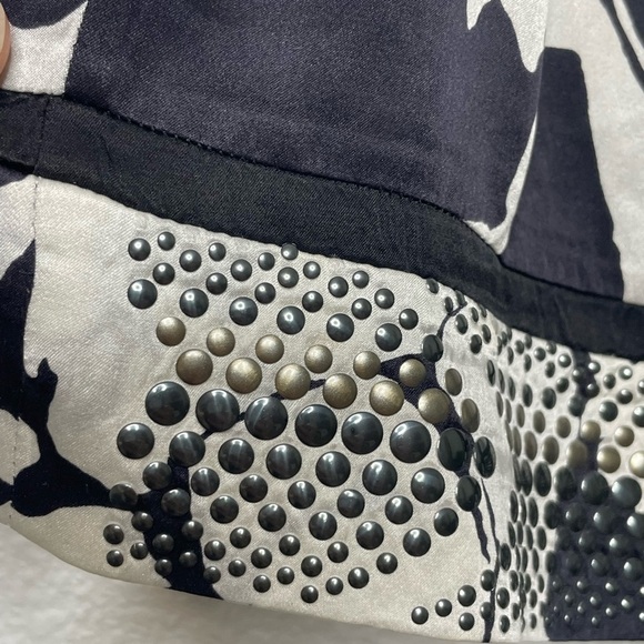 Hale Bob blouse silk beaded sz small black white belted style 8tca2458 - Picture 4 of 9